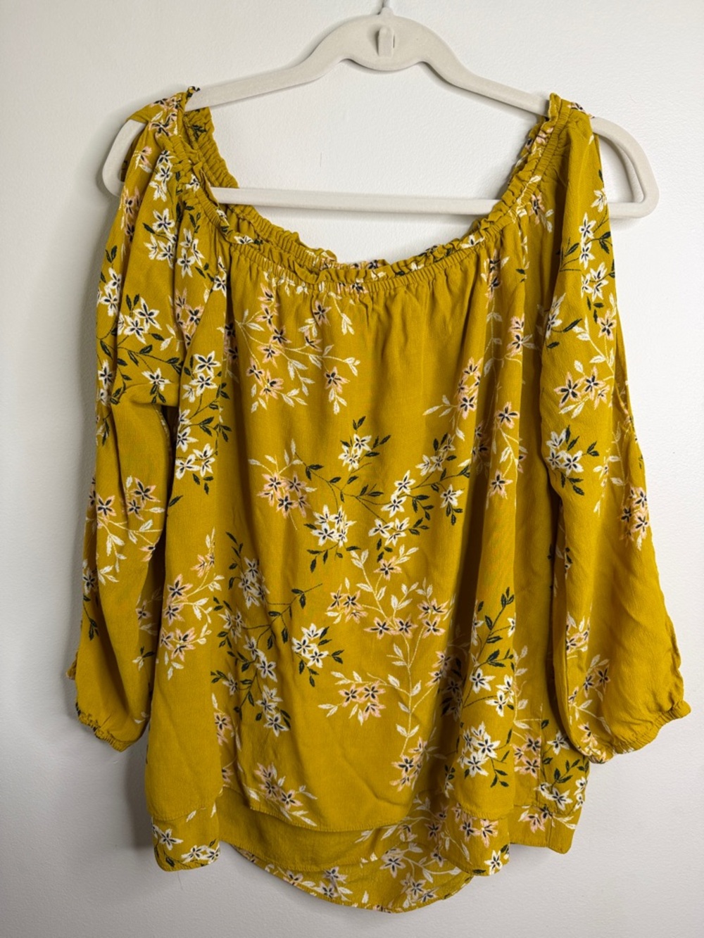 Sanctuary Women’s L Mustard Floral Cold Shoulder Peasant Blouse Boho